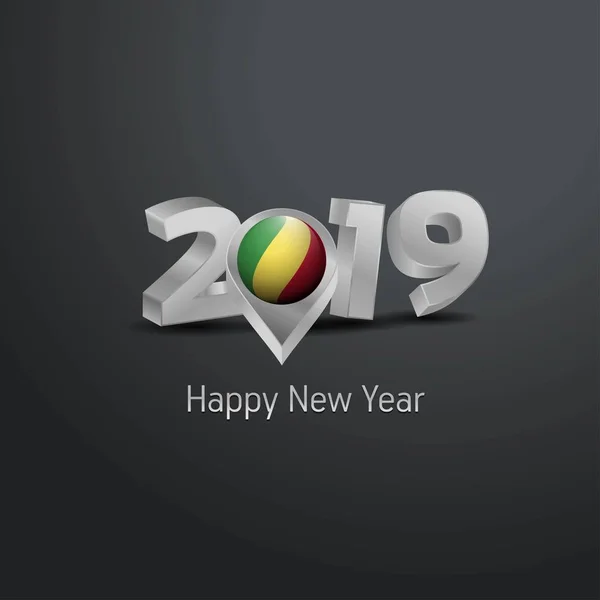 Ευτυχισμένο Νέο Έτος 2019 Γκρι Τυπογραφία Δημοκρατία Του Κονγκό Σημαία — Διανυσματικό Αρχείο