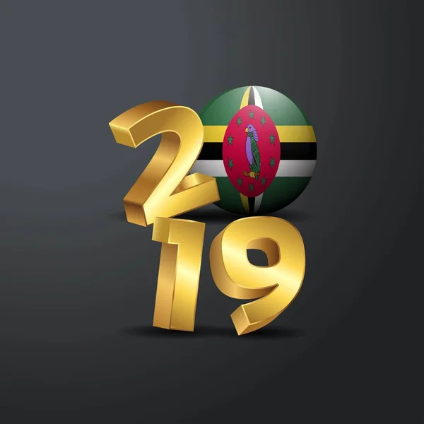 2019 Goldene Typografie Mit Dominica Flagge Frohes Neues Jahr Schriftzug — Stockvektor
