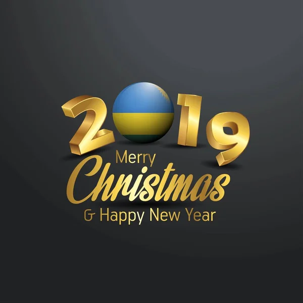 Ruanda Bayrak 2019 Mutlu Noeller Tipografi Yeni Yıl Soyut Kutlama — Stok Vektör