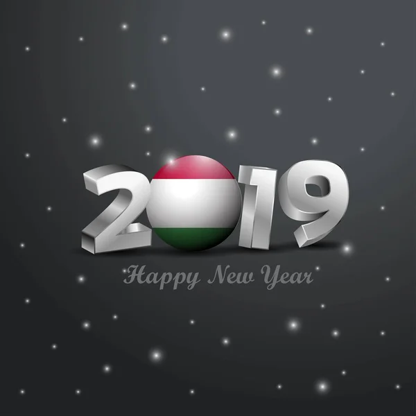 2019 Gelukkig Nieuwjaar Hongarije Vlag Typografie Abstracte Achtergrond Van Viering — Stockvector