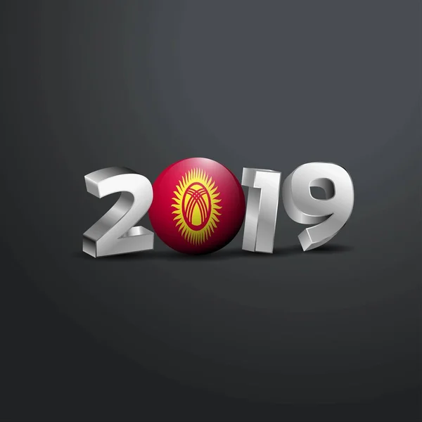 2019 Tipografia Cinza Com Bandeira Quirguistão Feliz Ano Novo Lettering — Vetor de Stock
