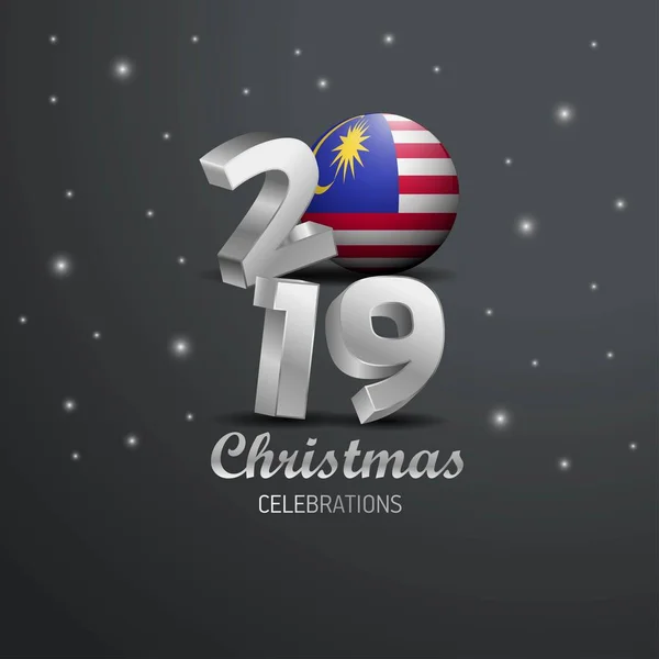 マレーシア国旗 2019年メリー クリスマス タイポグラフィ 正月抽象的な背景 — ストックベクタ