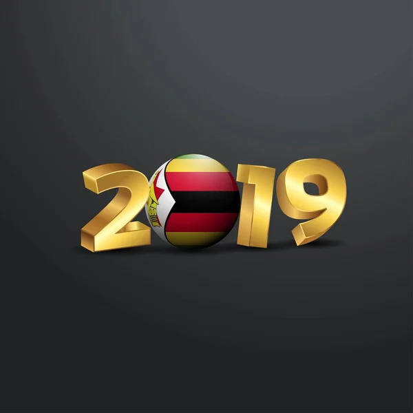 2019 Τυπογραφία Χρυσά Σημαία Της Ζιμπάμπουε Ευτυχισμένο Νέο Έτος Γράμματα — Διανυσματικό Αρχείο
