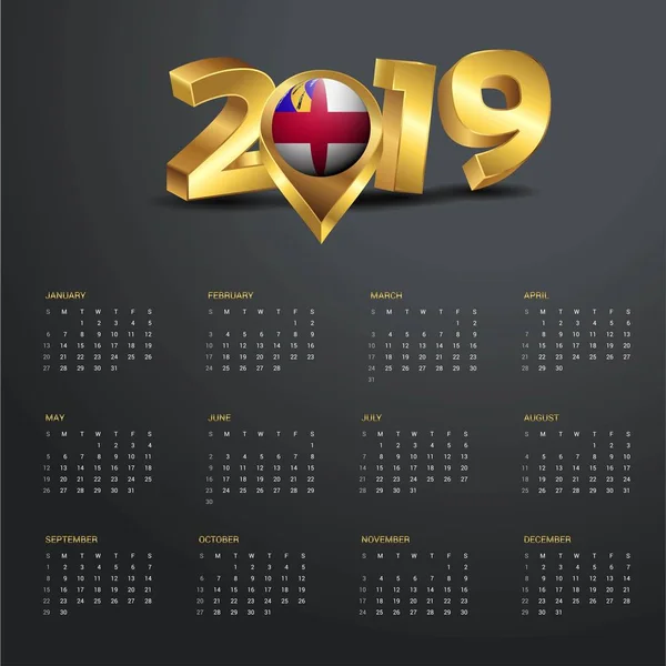Plantilla Calendario 2019 Herm Mapa Del País Golden Typography Header — Vector de stock