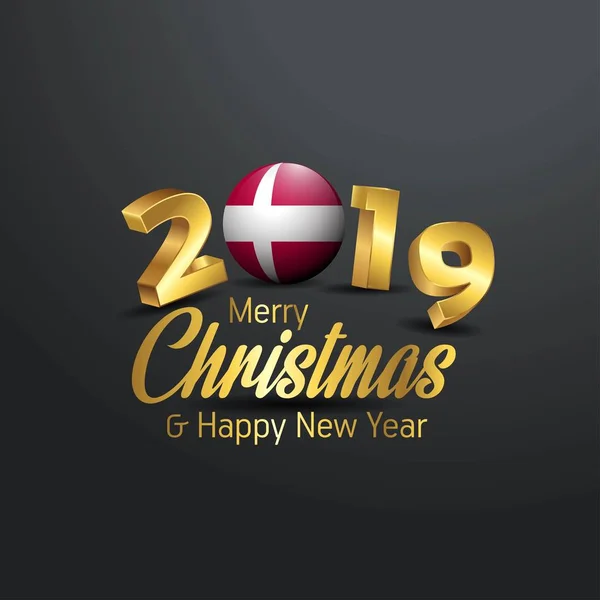 Bandera Dinamarca 2019 Feliz Navidad Tipografía Año Nuevo Resumen Fondo — Vector de stock