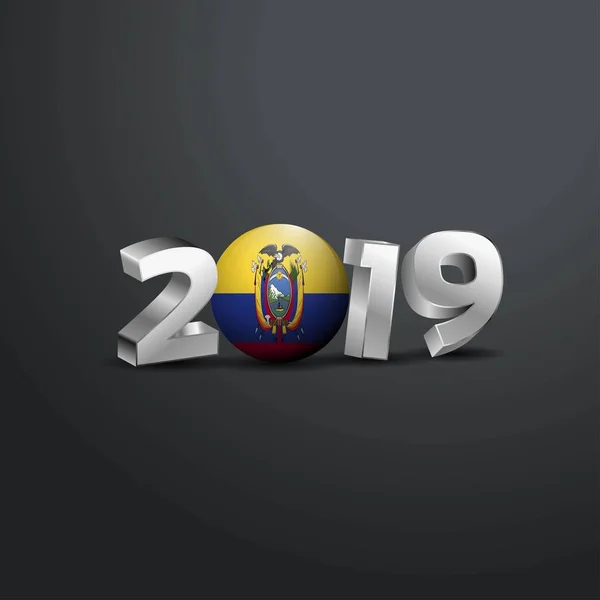 2019 Tipografia Cinza Com Bandeira Equador Feliz Ano Novo Lettering — Vetor de Stock