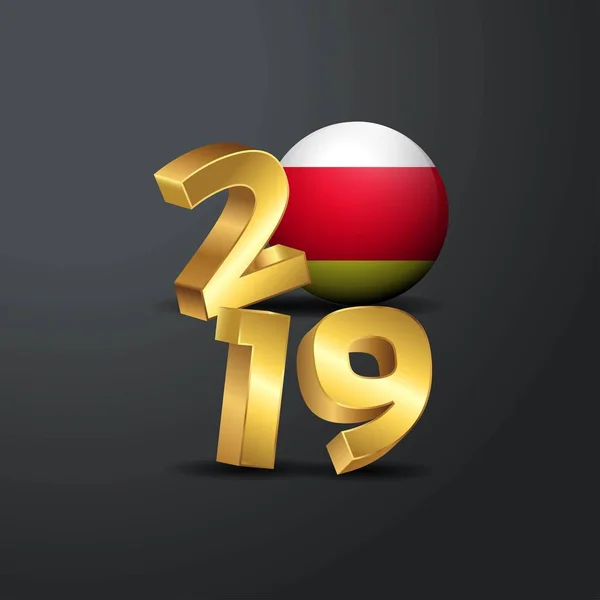 南オセチアの国旗と 2019年黄金文字の体裁 新年あけましておめでとうございますレタリング — ストックベクタ