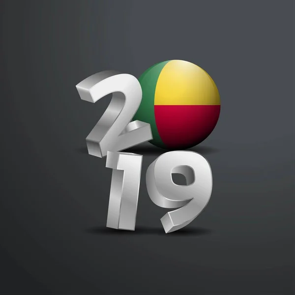 2019 Tipografía Gris Con Bandera Benín Feliz Año Nuevo Letras — Vector de stock