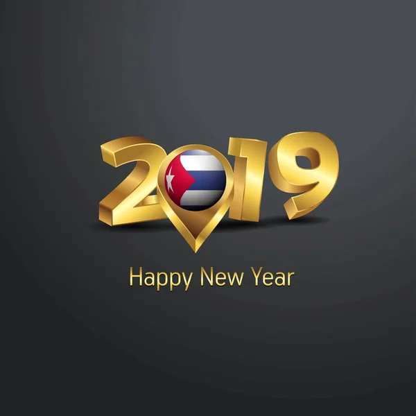 Feliz Ano Novo 2019 Tipografia Ouro Com Cuba Bandeira Localização — Vetor de Stock