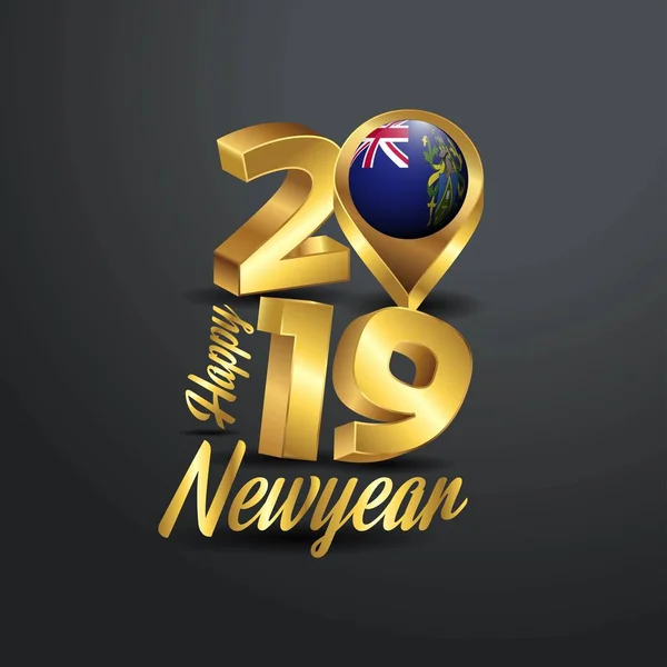 Szczęśliwego Nowego Roku 2019 Typografii Golden Pitcairn Islnand Flaga Pinezkę — Wektor stockowy