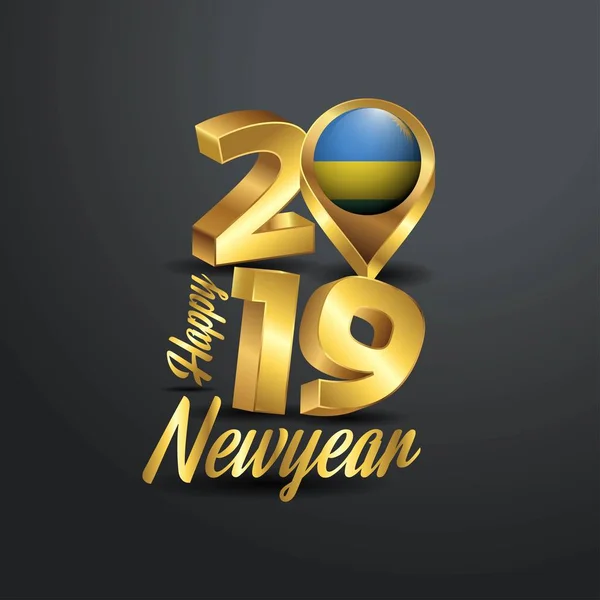 Bonne Année 2019 Golden Typography Rwanda Flag Location Pin Pays — Image vectorielle