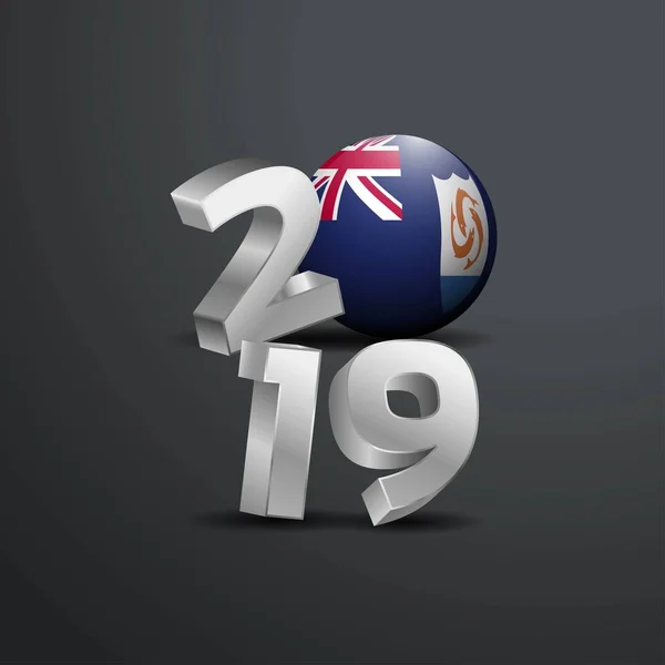 2019 Tipografia Cinza Com Bandeira Anguilla Feliz Ano Novo Lettering — Vetor de Stock