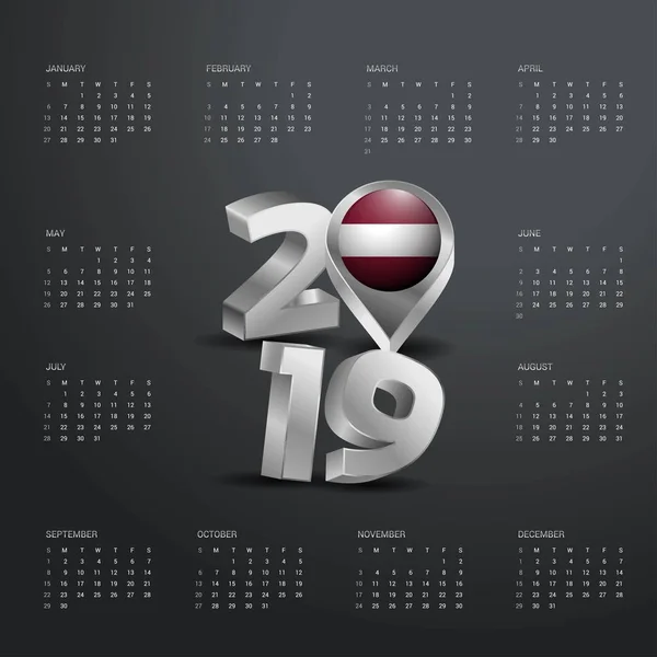 2019 Kalendermall Grå Typografi Med Lettland Land Karta Golden Typografi — Stock vektor
