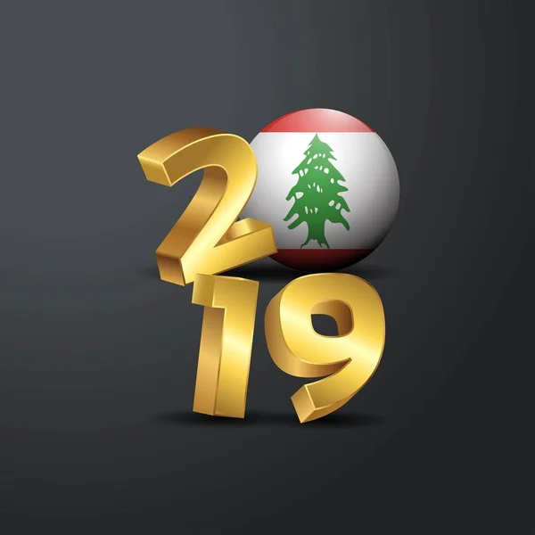 2019 Gouden Typografie Met Libanon Vlag Happy New Year Belettering — Stockvector