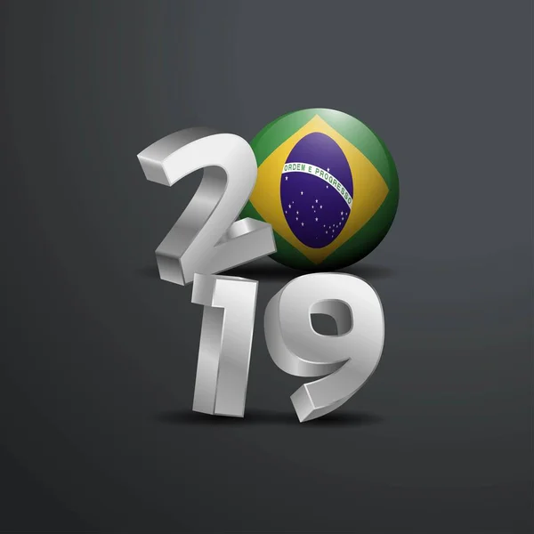 2019 Grå Typografi Med Brasilien Flagga Gott Nytt Bokstäver — Stock vektor