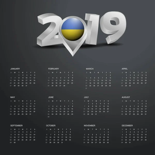 2019 Szablon Kalendarza Szary Typografii Ukrainy Kraju Mapa Złote Typografii — Wektor stockowy