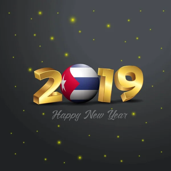 2019 Feliz Ano Novo Cuba Bandeira Tipografia Resumo Fundo Celebração — Vetor de Stock