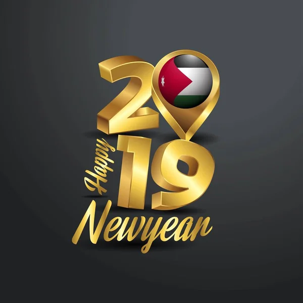 Szczęśliwego Nowego Roku 2019 Typografii Golden Flaga Jordanii Pinezkę Wzór — Wektor stockowy