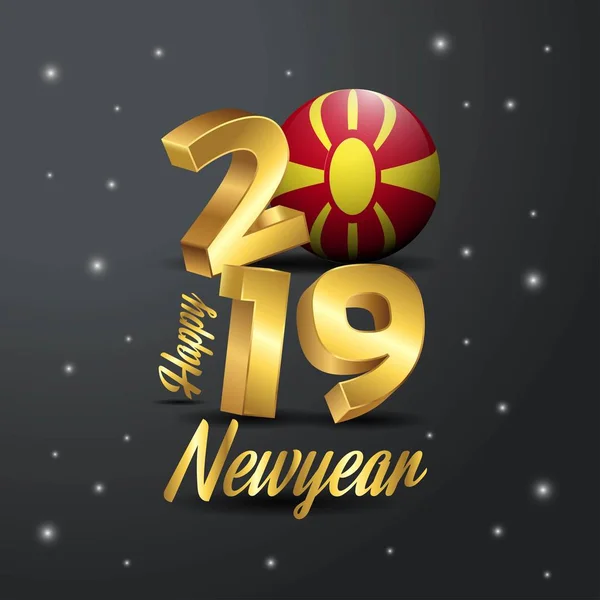 2019 Felice Anno Nuovo Macedonia Bandiera Tipografia Astratto Sfondo Celebrazione — Vettoriale Stock