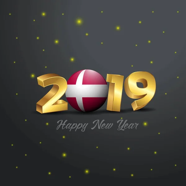 2019 Feliz Año Nuevo Dinamarca Bandera Tipografía Resumen Fondo Celebración — Vector de stock