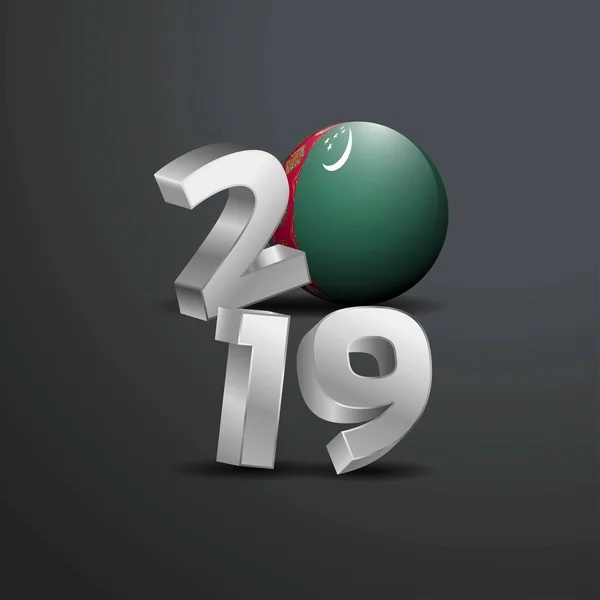 2019年灰色版式与土库曼斯坦国旗 新年快乐 — 图库矢量图片