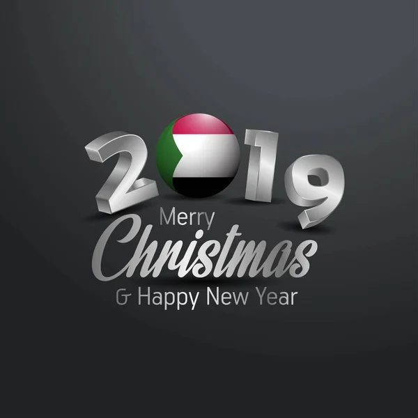 Bandeira Sudão 2019 Tipografia Feliz Natal Ano Novo Abstrato Celebração — Vetor de Stock