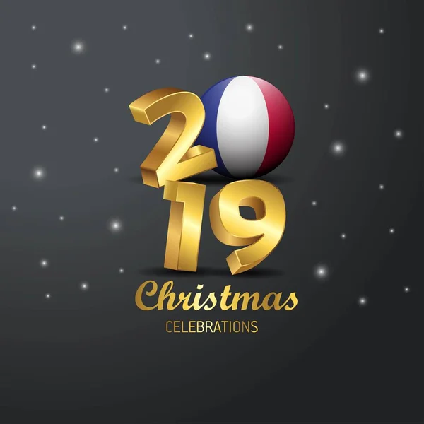 フランス国旗 2019年メリー クリスマス タイポグラフィ 正月抽象的な背景 — ストックベクタ