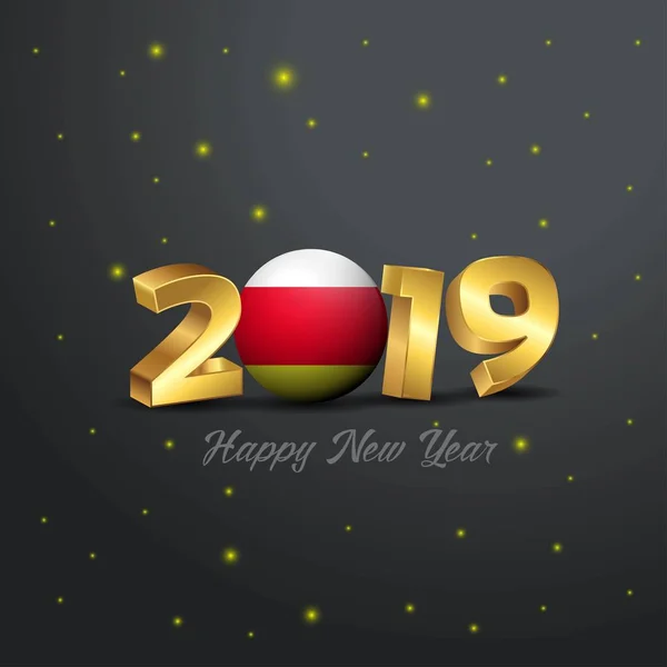 2019 新年あけましておめでとうございます南オセチア フラグ タイポグラフィ お祝いの抽象的な背景 — ストックベクタ