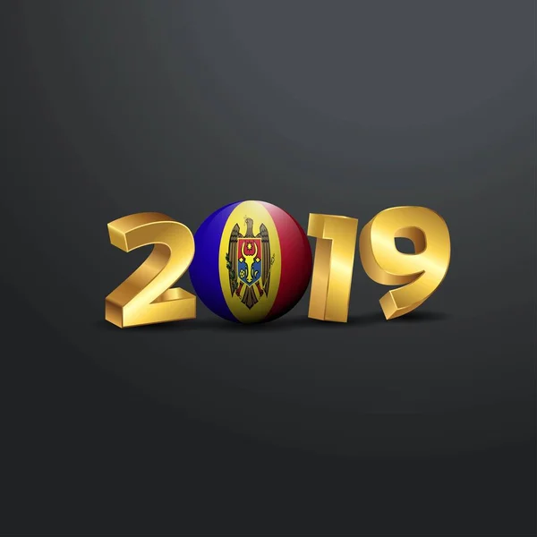 2019 Złote Typografii Flaga Mołdawii Szczęśliwego Nowego Roku Napis — Wektor stockowy