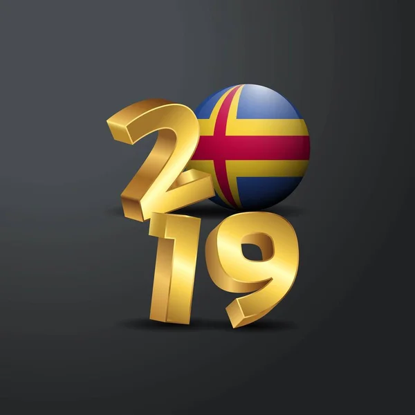 2019 Gyllene Typografi Med Åland Flagga Gott Nytt Bokstäver — Stock vektor