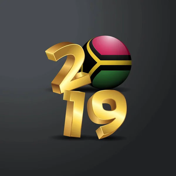2019 Golden Typography Vanuatu Flag Bonne Année Lettrage — Image vectorielle