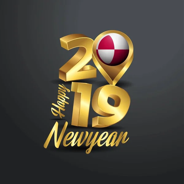 Bonne Année 2019 Golden Typography Greenland Flag Location Pin Pays — Image vectorielle