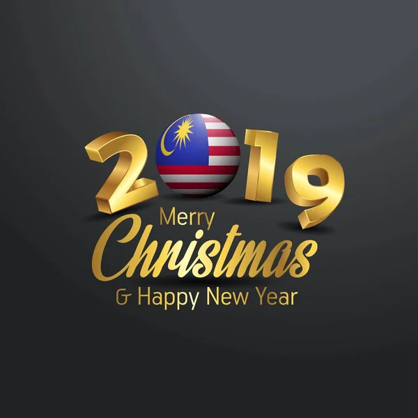 マレーシア国旗 2019年メリー クリスマス タイポグラフィ 正月抽象的な背景 — ストックベクタ