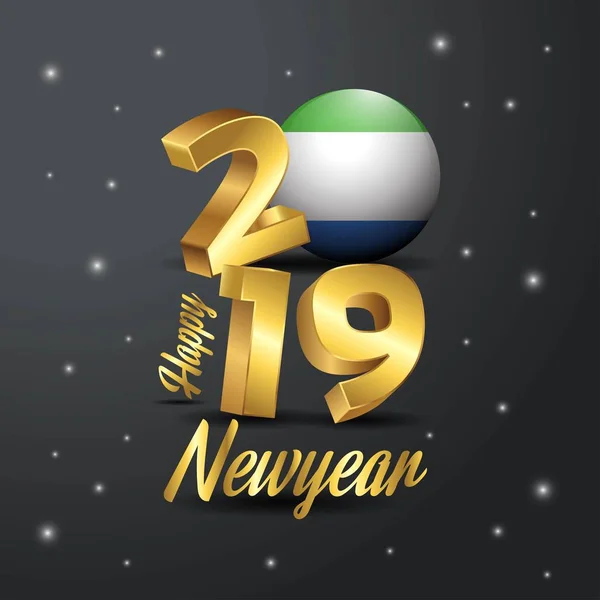 2019 Feliz Ano Novo Serra Leoa Bandeira Tipografia Resumo Fundo — Vetor de Stock