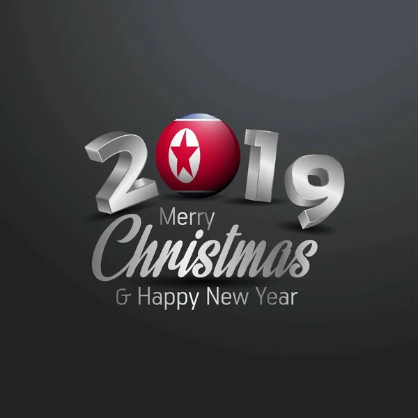 Korea North Flag 2019 Merry Christmas Typography Новогодний Реферат — стоковый вектор