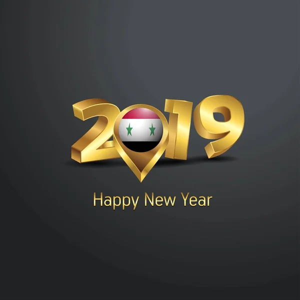 Ευτυχισμένο Νέο Έτος 2019 Χρυσή Τυπογραφία Συρία Σημαία Καρφίτσα Της — Διανυσματικό Αρχείο
