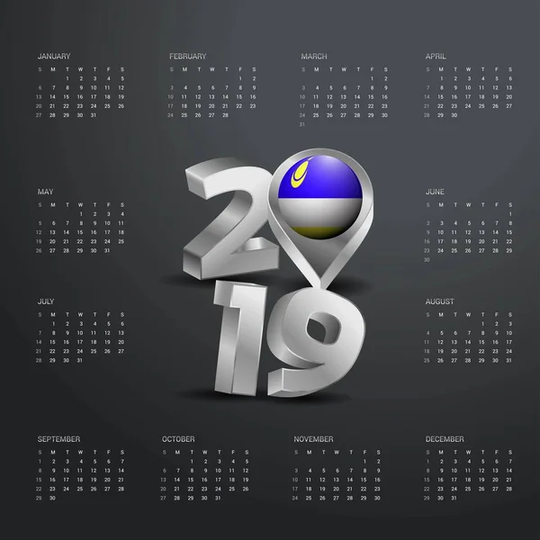 Plantilla Calendario 2019 Tipografía Gris Con Buryatia Mapa Del País — Vector de stock