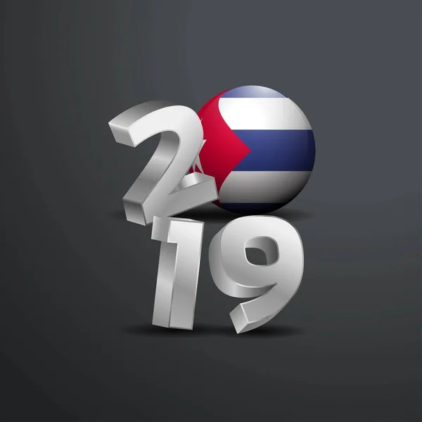 2019 Tipografia Cinza Com Bandeira Cuba Feliz Ano Novo Lettering — Vetor de Stock