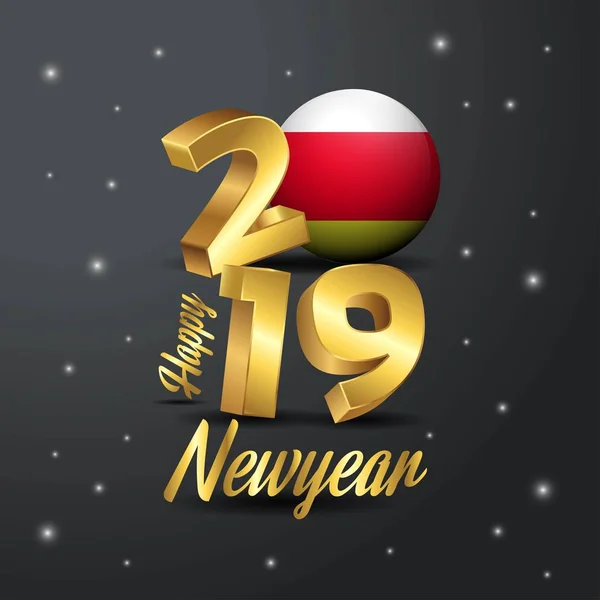2019 新年あけましておめでとうございます北オセチア共和国旗タイポグラフィ お祝いの抽象的な背景 — ストックベクタ