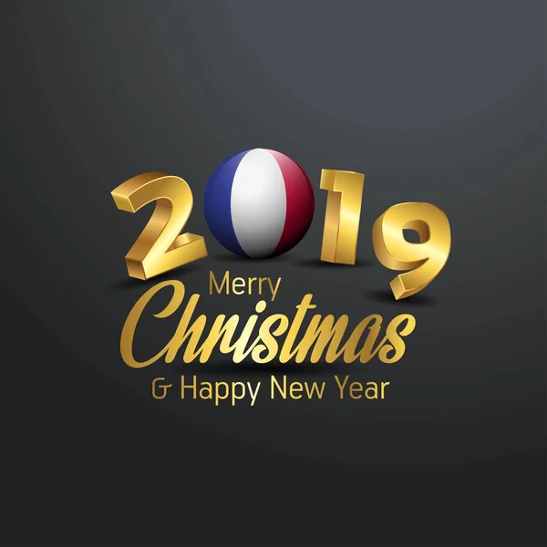 フランス国旗 2019年メリー クリスマス タイポグラフィ 正月抽象的な背景 — ストックベクタ