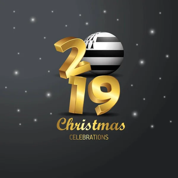 Drapeau Bretagne 2019 Joyeux Noël Typographie Nouvel Résumé Fond Célébration — Image vectorielle