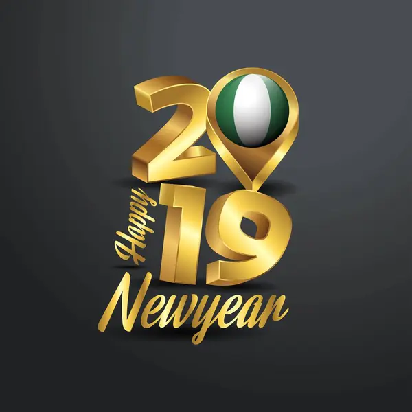 Frohes Neues Jahr 2019 Goldene Typografie Mit Nigeria Flag Location — Stockvektor