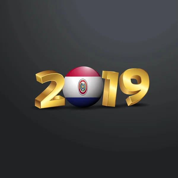 2019 Tipografia Ouro Com Bandeira Paraguai Feliz Ano Novo Lettering — Vetor de Stock