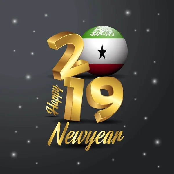 2019年新年快乐索马里兰国旗排版 抽象庆祝背景 — 图库矢量图片