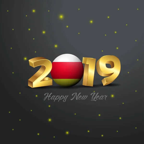 2019 新年あけましておめでとうございます北オセチア共和国旗タイポグラフィ お祝いの抽象的な背景 — ストックベクタ