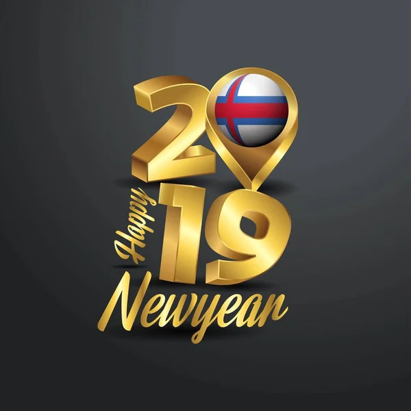 Feliz Ano Novo 2019 Tipografia Ouro Com Ilhas Faroé Bandeira — Vetor de Stock