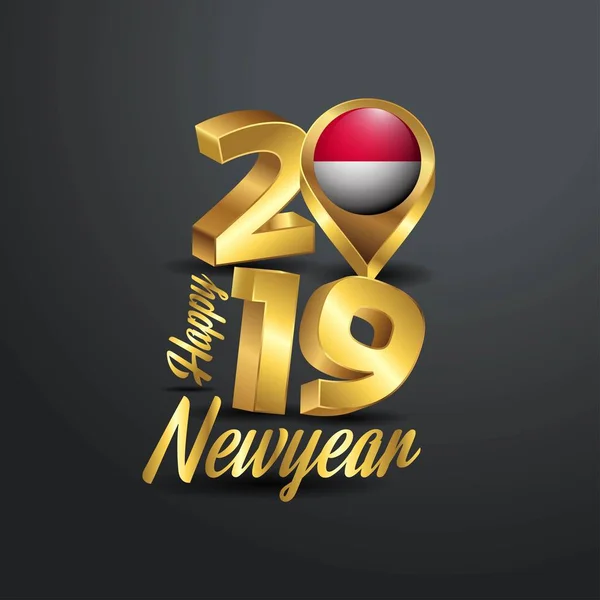 Bonne Année 2019 Golden Typography Monaco Flag Location Pin Pays — Image vectorielle