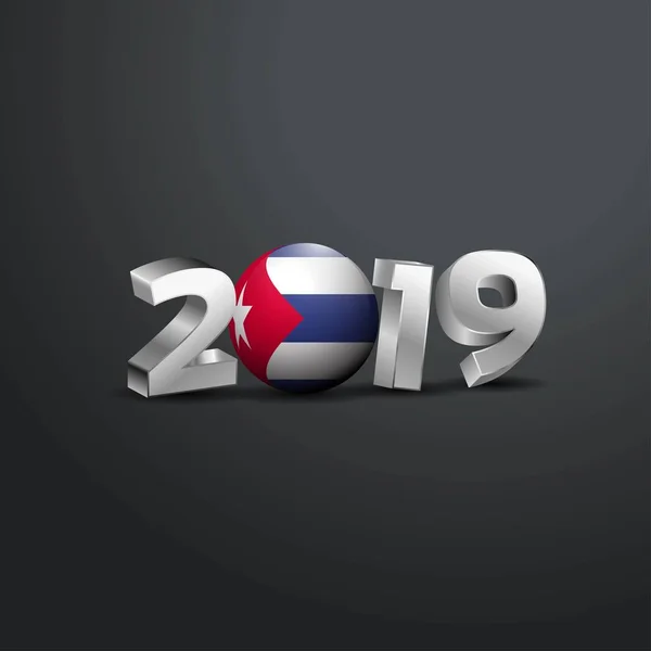 2019 Tipografia Cinza Com Bandeira Cuba Feliz Ano Novo Lettering — Vetor de Stock