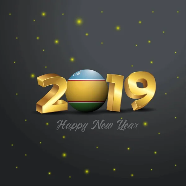 2019 新年あけましておめでとうございますカラカルパクスタン フラグ タイポグラフィ お祝いの抽象的な背景 — ストックベクタ