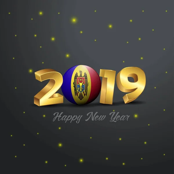 Szczęśliwego Nowego Roku 2019 Flaga Mołdawii Typografii Streszczenie Tło Uroczystości — Wektor stockowy
